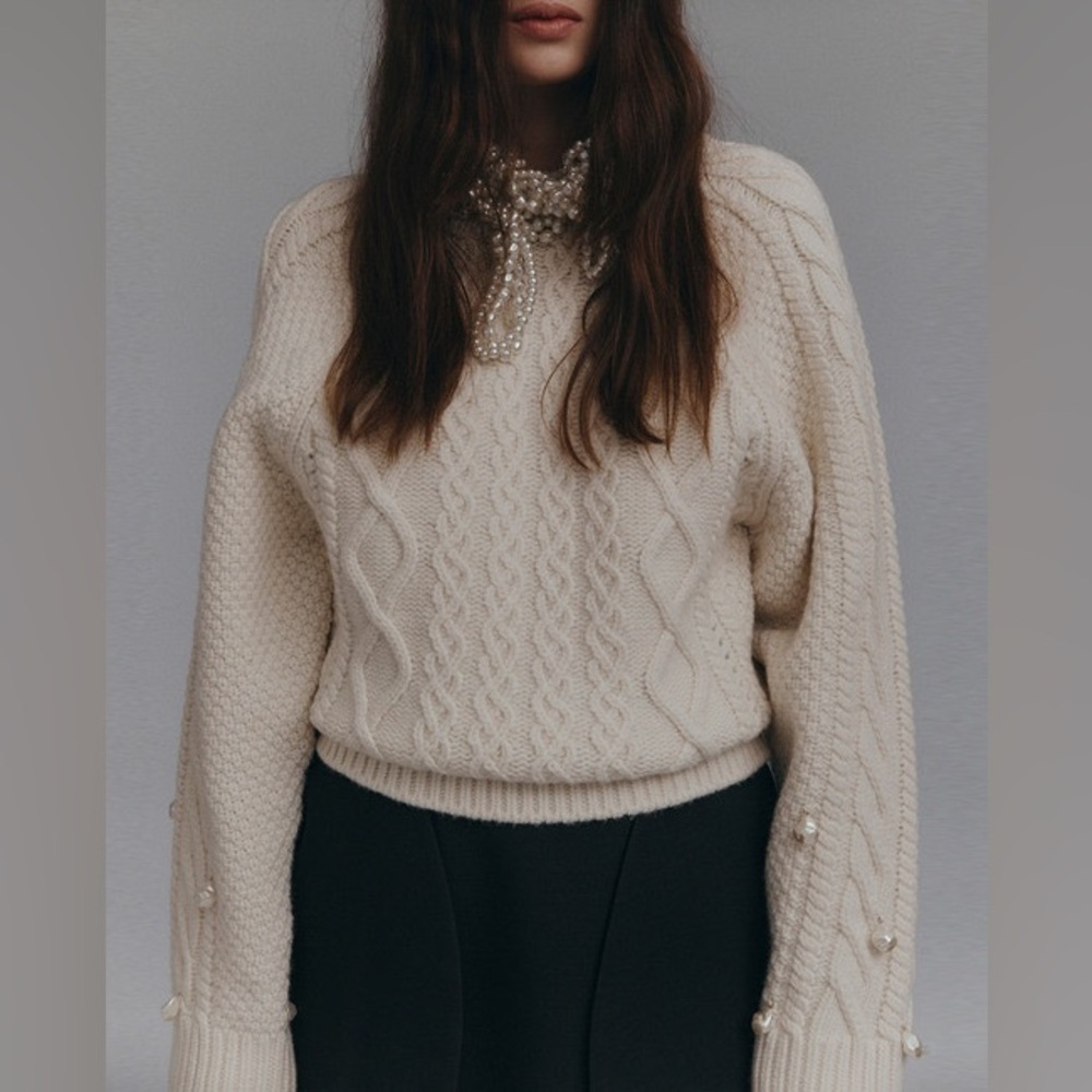 Recto PEARL CABLE KNIT WOOL SWEATER (IVORY)
